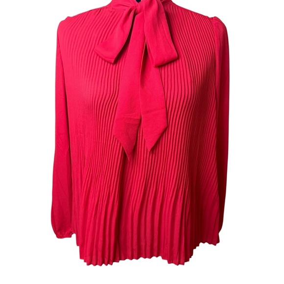 Nanette Lepore | Pleated Neck Tie Long Sleeve Blouse in Crimson Ruby | Sz S - Picture 2 of 9